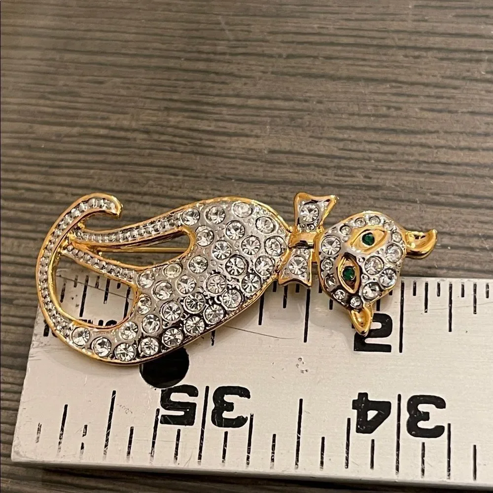 Vintage Style Gold-tone Rhinestone Sitting Cat Brooch - Pendant